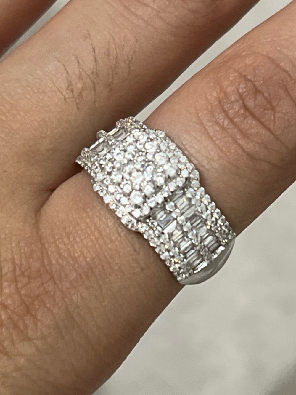 Diamond Pave & Baguette Wide Band Ring - White/Silver